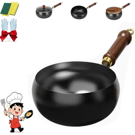 Japanese Cast Iron Wok with Wooden Lid, Hand-Hammered Uncoated Iron Pot, Unenameled Thick Castirons Wok Pan, Heavy Duty Cookware for Induction, Gas & Electric Stoves (No Lid,24cm/9.45in)