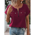 thumbnail image 3 of Blusa con Cremallera para Mujer, de Poliéster, con Botones y Corta, Ideal para el Tiempo Libre, Color Burdeos, Talla L, 3 of 6