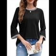 thumbnail image 3 of Blusas de 3/4 para Mujer, Elegantes, Informales, con Cuello Redondo, Holgadas y A , para Negro XL, 3 of 8
