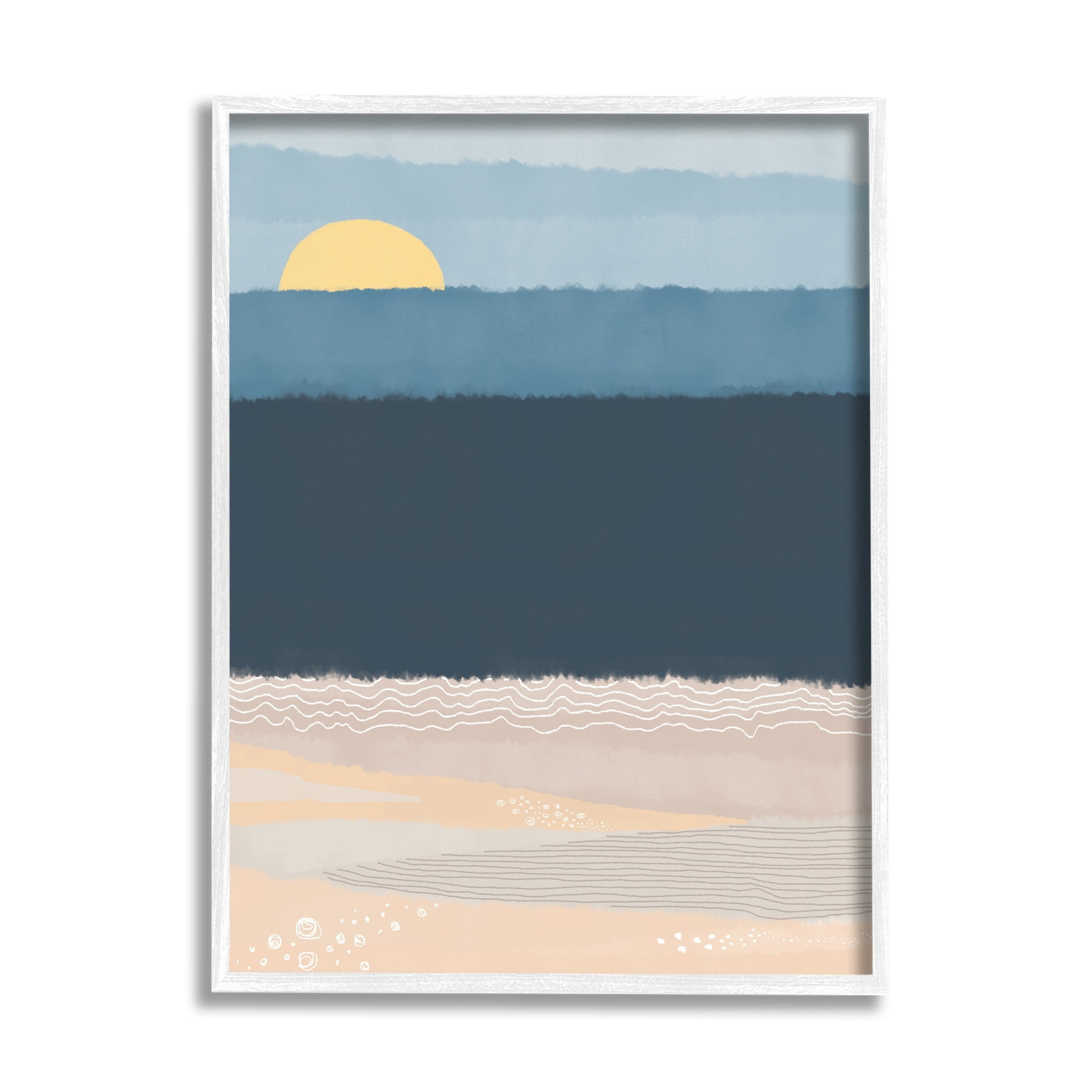 Stupell Industries Abstract Ocean Shore Shining Sun Over Coast Graphic Art White Framed Art Print Wall Art, Design by Darlene Seale