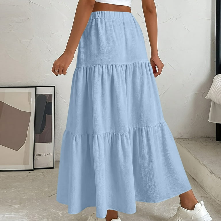 MIANHT Women's Skirts, Women's Summer Casual Solid Color Elastic