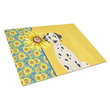 

Summer Sunflowers Dalmatian Glass Cutting Board Large 12 in x 15 in