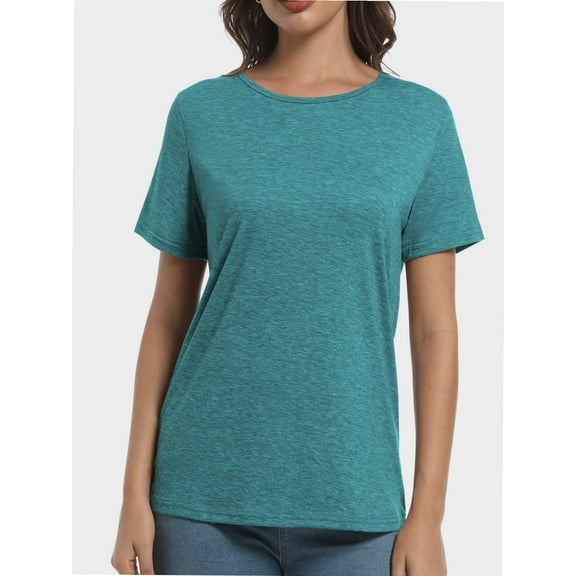 Womens Short Sleeve Basic Shirts Crewneck Tees Loose Fit Fashion Tops Casual Summer Clothes