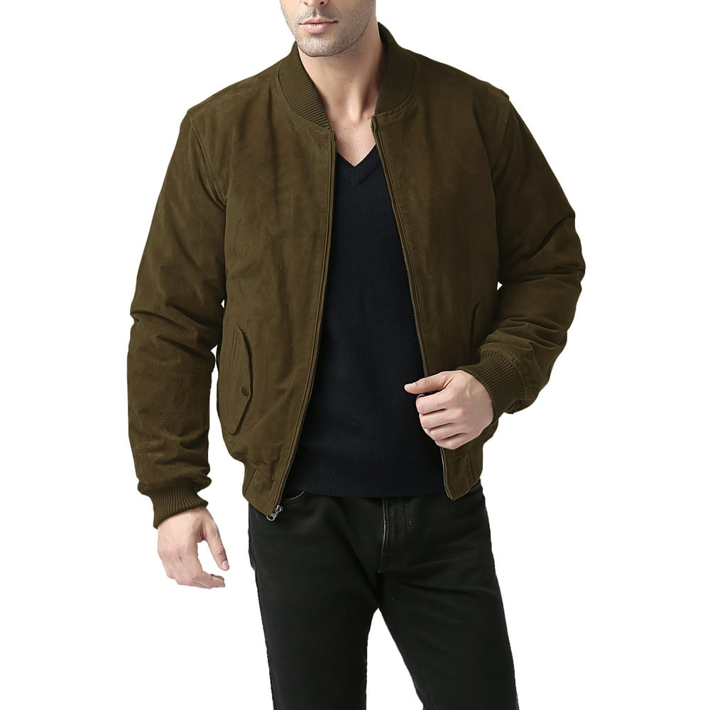 BGSD Men's Classic Suede Leather Bomber Jacket with Zip Out Liner (Big ...