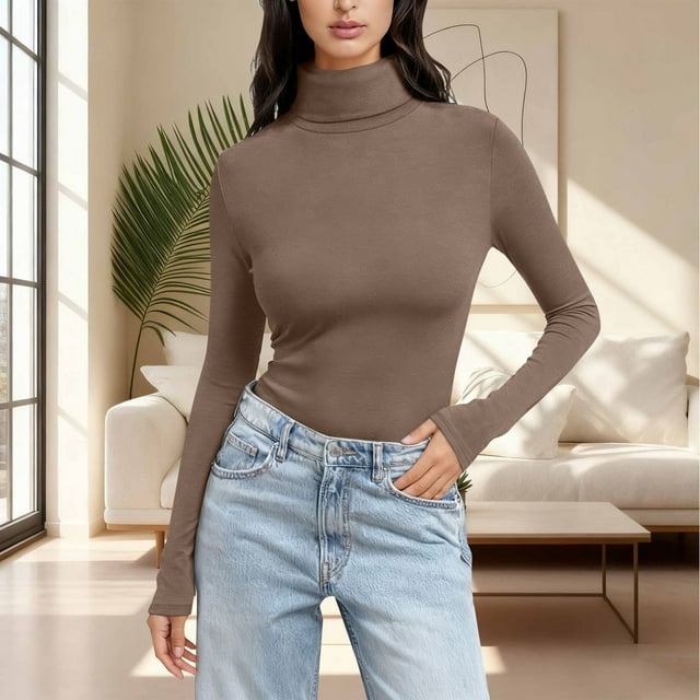 Ailaofu Chandail à Col Roulé pour Femmes Manches Longues Décontracté Automne Hiver chandail Tricoté