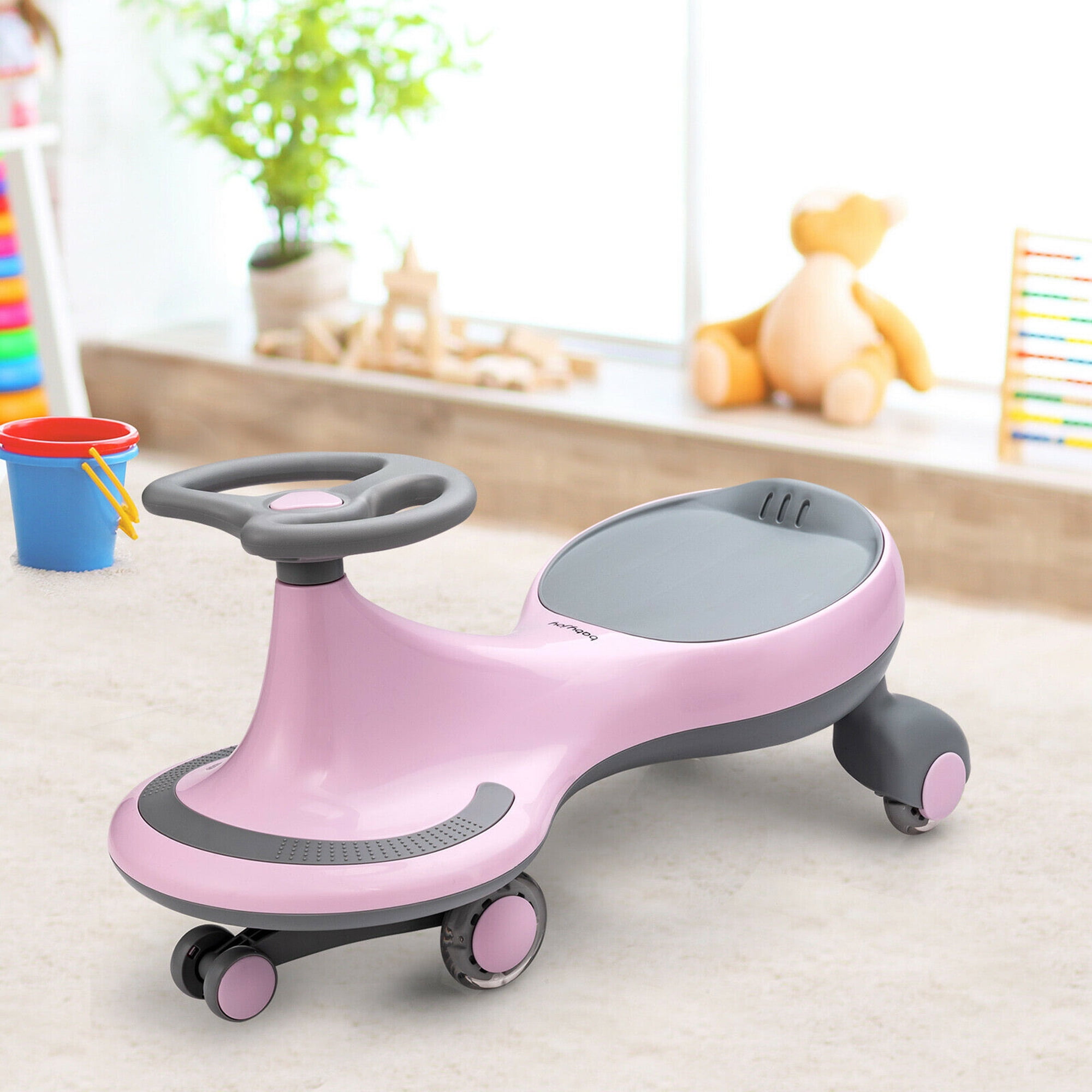 Gymax Wiggle Car Ride on Toy w Flashing Wheels for Toddlers Kids Pink Walmart