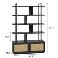 thumbnail image 4 of EastVita 5 Tier Rattan Bookshelf with Storage Cabinet & Door,71.1” Tall Industrial Book Shelf,Open Display Shelves,Black, 4 of 8