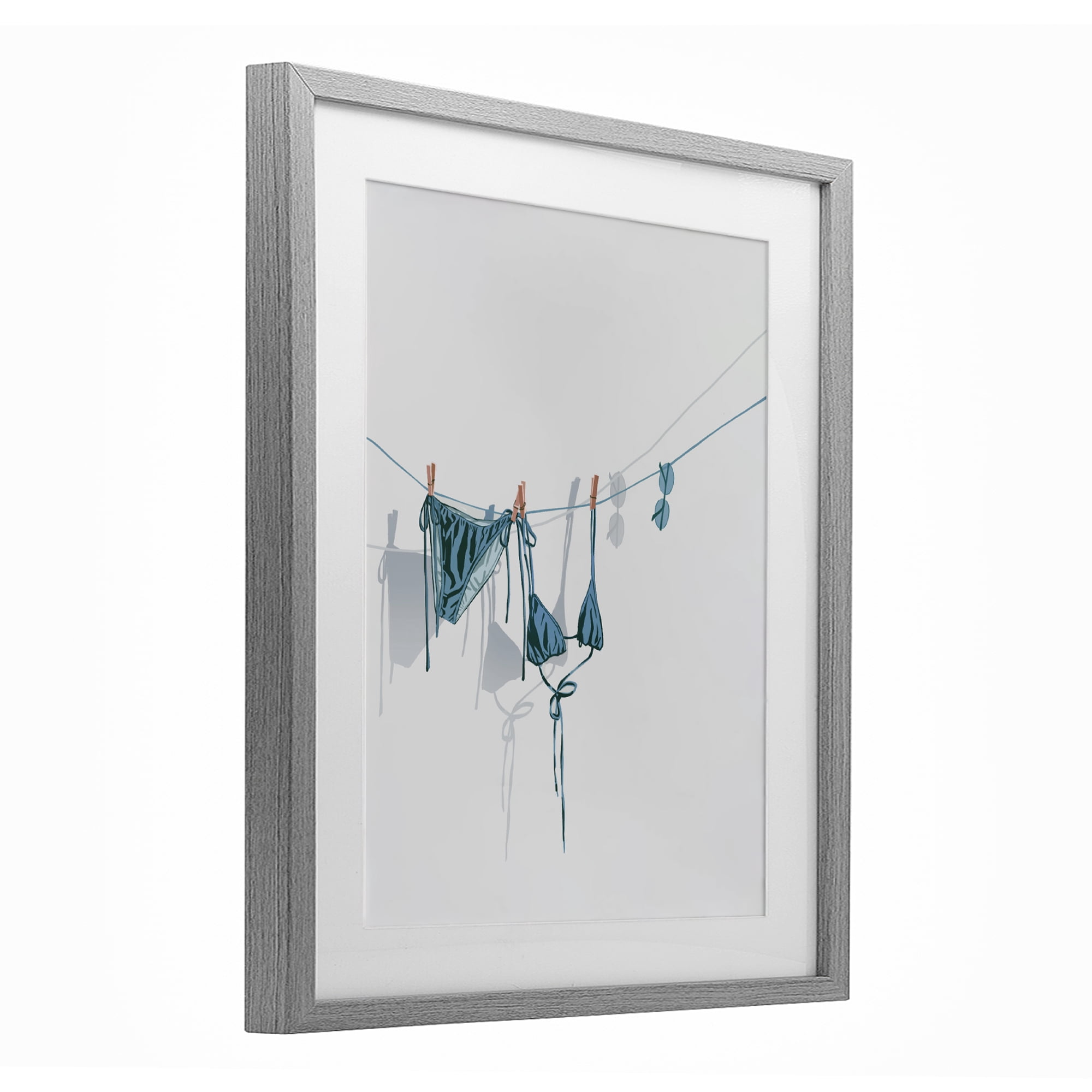 Stupell Industries Teal Bikini on Clothesline Gray Framed Print Under Glass, design by Ziwei Li