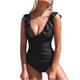 thumbnail image 1 of Traje de baño de una pieza con cuello en V y volantes para mujer, con cordones, color negro. Talla XL., 1 of 5