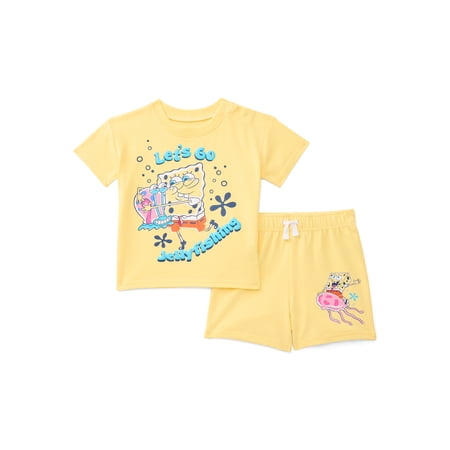 SpongeBob SquarePants Baby Boys Short Sleeve Graphic Tee and Shorts Set, 2-Piece, Sizes 0/3M-24M