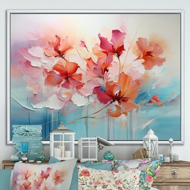 Designart Romantic Landscape Oversized framed wall art decor, Romantic Landscape framed wall Art, Abstract Romantic Flowers composition , Multi-Color Traditional White Framed Wall Art