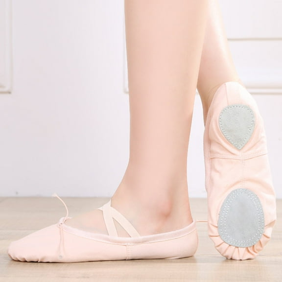 SDJMa Girls Ballet Elastic Band Dance Shoes Canvas Gymnastics Flats Split Sole Shoes