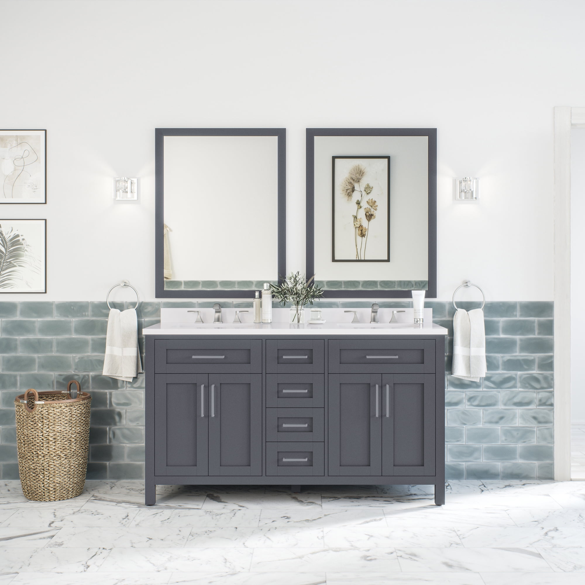 Ove Decors Tahoe II 60 W x 21" D Freestanding Bathroom Vanity with Double Sink, Dark Charcoal