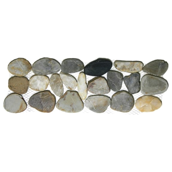 CNK Tile Natural Stone Cobblestone Pebble Tile Border - White & Black Polished Finish for Bathroom Kitchen Backsplash Floors Indoor Outdoor
