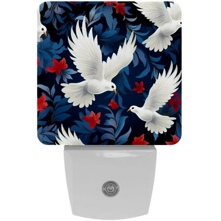 

Peace Dove and Colorful Flowers 2 Pack Night Lights Plug Into Wall Decorative With Auto Dusk-To-Dawn Sensor LED Night Light For Kids Adults Rooms Toilet Hallway Stairs