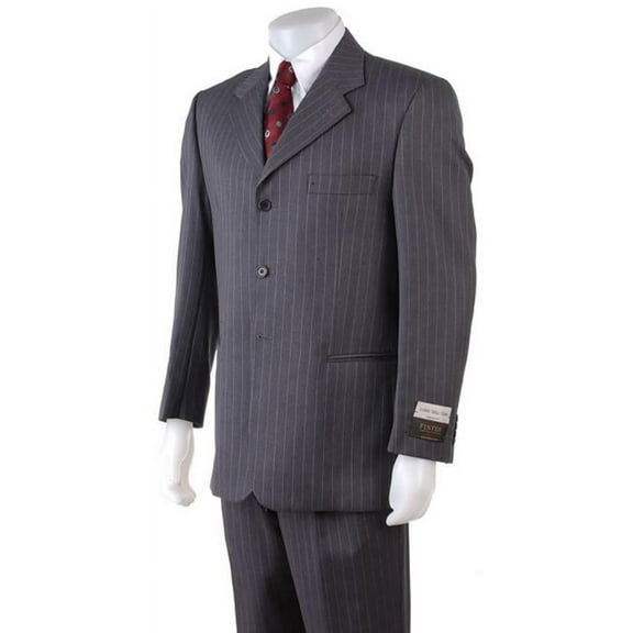 Men's Available In 2 Or 3 Buttons Style Regular Classic Cut/4 Button Style Charcoal Gray Pinstripe 2 Piece Suits - Two Piece Business Suits