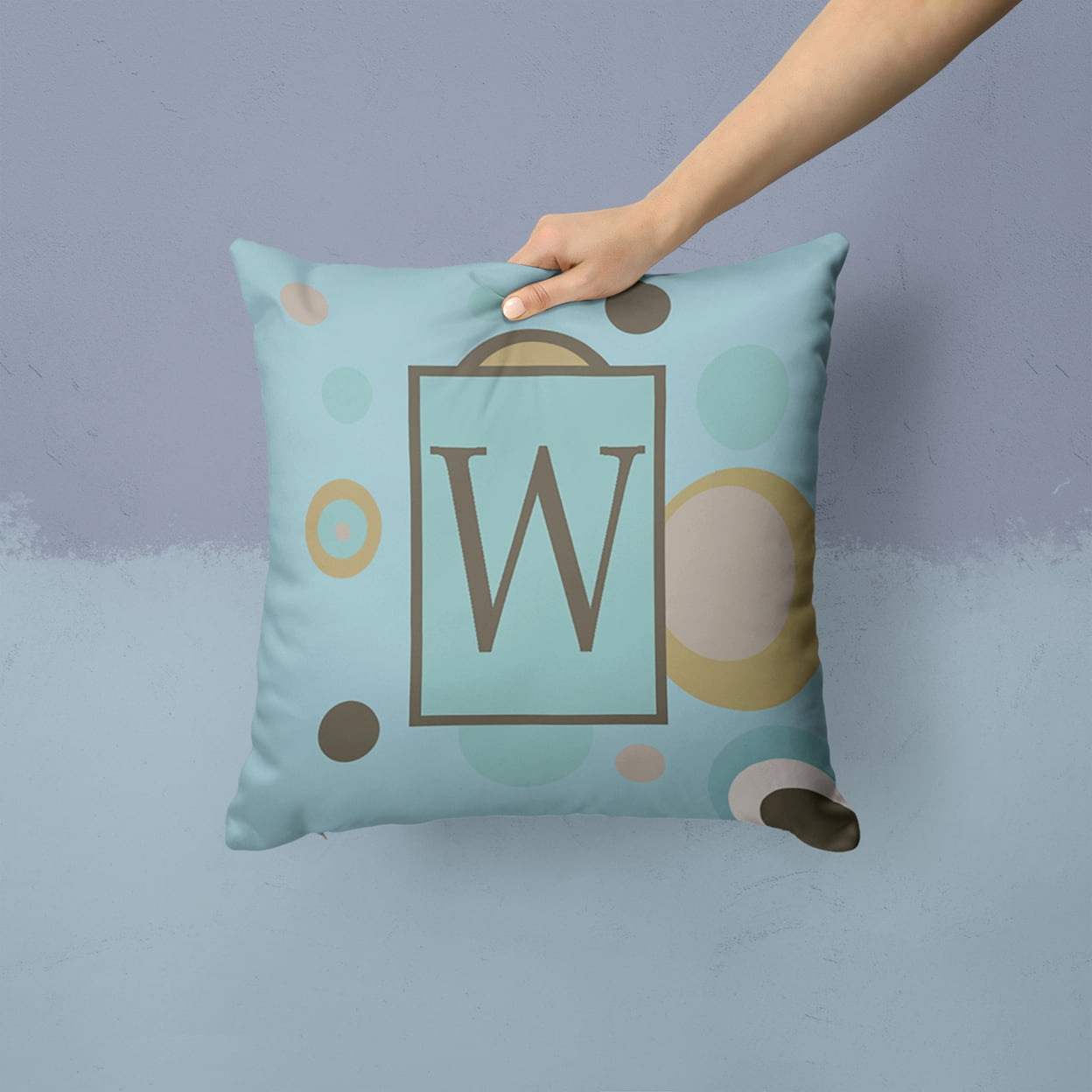 Carolines Treasures CJ1013-WPW1414 Monogram - Initial W Blue Dots Decorative Canvas Fabric Pillow CJ1013 14Hx14W