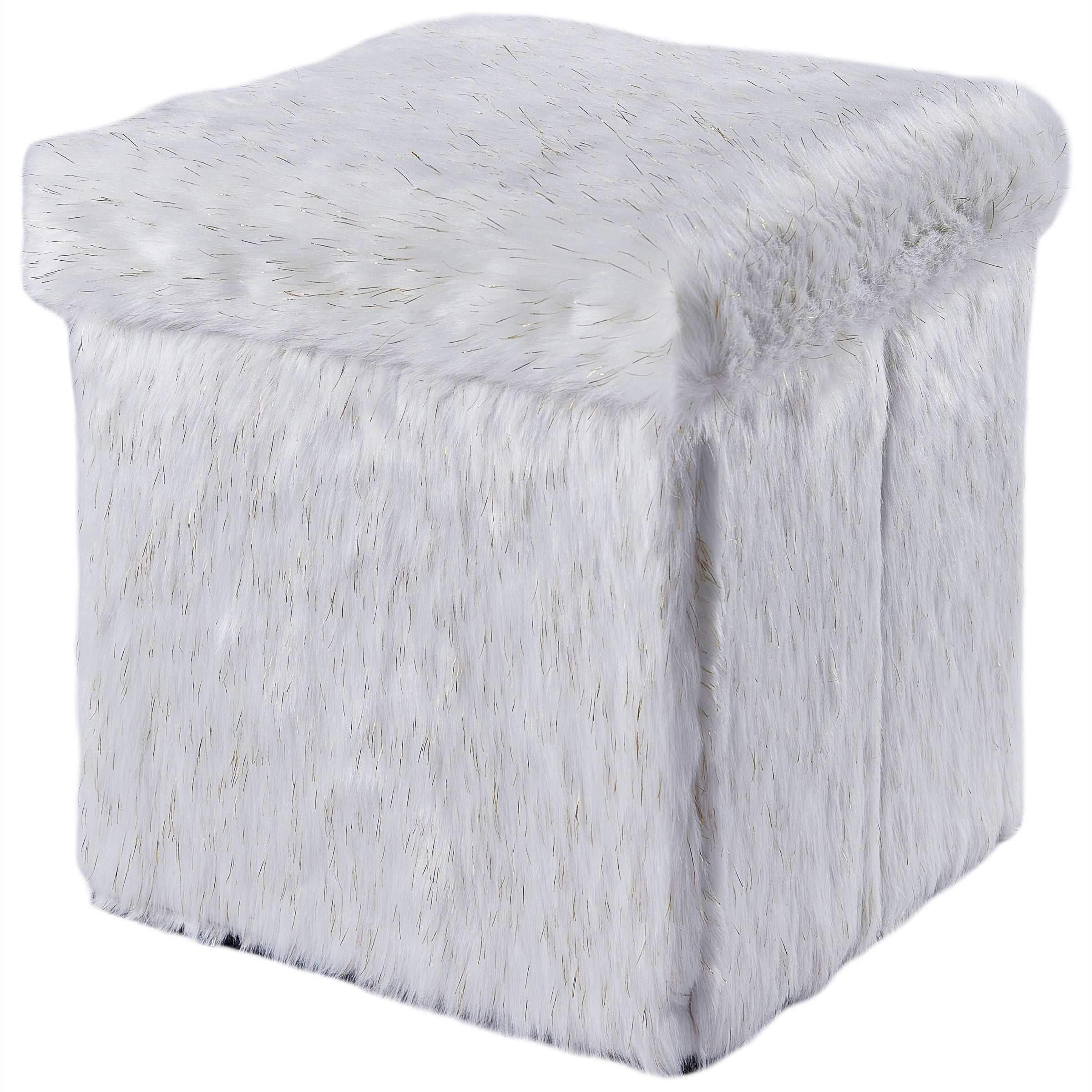 Mainstays Collapsible Storage Ottoman Ivory And Gold Faux Fur