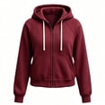 thumbnail image 4 of Turilly Women's Casual Full Zip Hoodie Drawstring Collared Long Sleeve Sweatshirt, Relaxed Fit Solid Color Loose Top with Pockets, 4 of 5