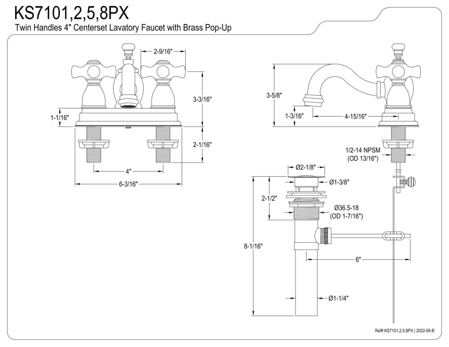 Kingston Brass KS7101PX 4 in. Centerset Bathroom Faucet, Polished Chrome