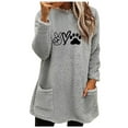 thumbnail image 2 of EQWLJWE Chandails Molletonnés à Col Rond pour Femmes, Longs, en Faux Sherpa, Chandail Molletonné Duveteux, Robe Chandail à Manches Longues avec Poches, Manteau d'Hiver Chaud, Mignon Chandail à Imprimé de Griffes, 2 of 4