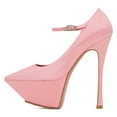thumbnail image 2 of FSJ Women Elegant High Platform Buckle Ankle Strap Pumps Pointed Closed Toe Stiletto High Heel Sexy Party Wedding Dress Shoes Size 6.5 Pink, 2 of 3