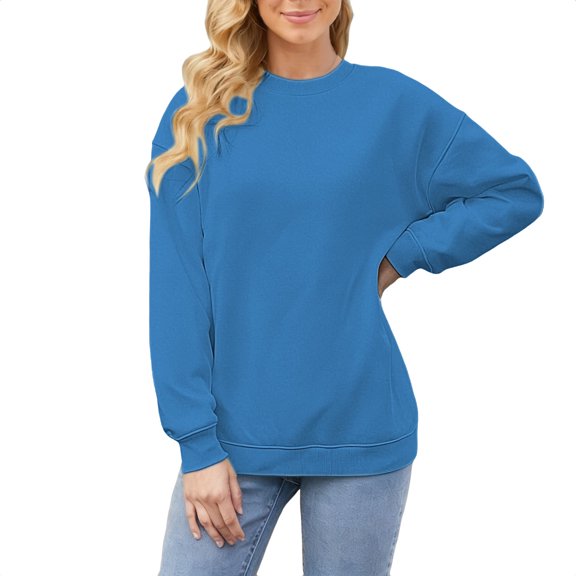Breezora Oversized Long Sleeve Crew Neck Sweatshirt for Women Fall Layering Top Soft Lightweight Fabric Casual Streetwear Loungewear L Size Blue