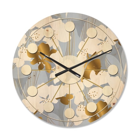 Designart 'White Orchid Blossom Color Pattern' Mid-Century Modern Wood Wall Clock