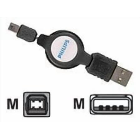 Philips - USB cable - USB (M) to mini-USB Type B (M) - 4.6 ft - retractable