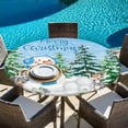 thumbnail image 6 of Blue Christmas Round Tablecloth, Fitted Table Cover with Elastic for 36"-44" Round Tables, Xmas Tree Snowman Elk Snowflake Table Cloth Outdoor Indoor Dinning Party Waterproof Tablecloths, 6 of 7