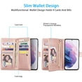 thumbnail image 4 of Mandala Wallet Case for Samsung Galaxy S21 5G,Detachable 2 in 1 PU Leather Flip Case with Magnetic Button Lanyard (9Card Slots+3Pockets+1Driver's License Pocket)-Rose Gold, 4 of 12