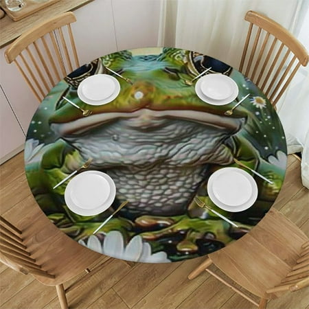 

SheronV Frog Water Daisies Round Tablecloth Stain-Resistant Washable 46 -50