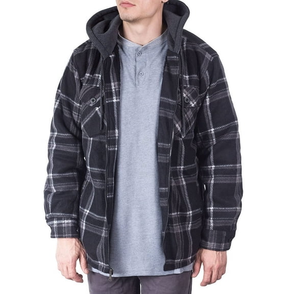 Mens Flannel Big And Tall Jackets For Men Zip Up Hoodie Sherpa Lined Jacket Shirt - M - Black