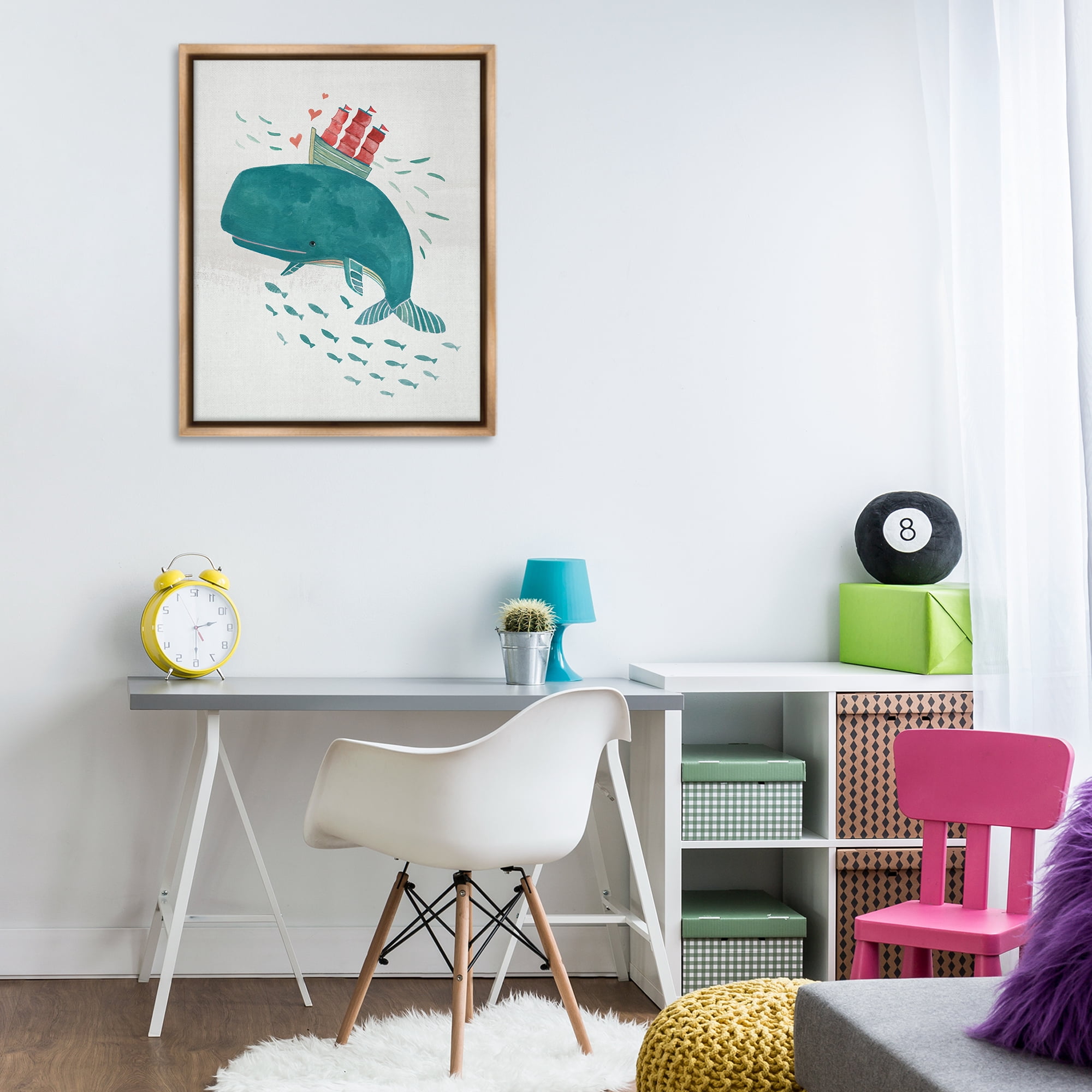 Stupell Industries Whale & Sailboat Diving Nautical & Beach Painting Brown Floater Framed Canvas Art Print Wall Art, 25 x 31
