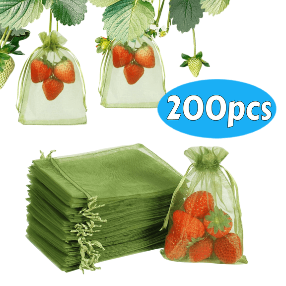 200-Pack 4x6 Inch Fruit Protection Bags, Drawstring Mesh Netting Covers for Strawberry, Blueberry & Small Fruits - Garden Pest Barrier