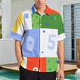 thumbnail image 2 of Mens Unique Pattern Colorful Numbers Playful Design Blocks Button Up Shirts Vacation Summer Clothes, 2 of 6