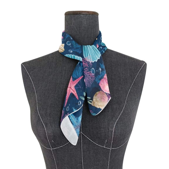 Square Scarf 24x24 Inch Dreamy Ocean Shell Print Silky Satin Sun Protection Neck Scarf for Women Multi-Purpose Head Wrap Bandana for Hair Bag Decoration