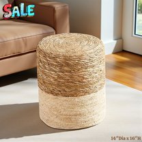 Tcbosik Boho Farmhouse Pouf Ottoman Stool, Handwoven Seagrass Footrest with Anti-Slip Pads, 250 lbs Support, Accent Seat Stool for Living Room, Bedroom, Vanity & Small Spaces (Natural Beige)