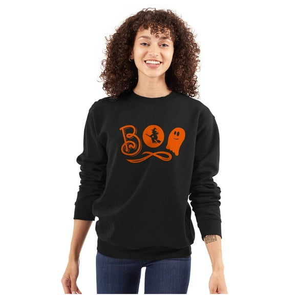Boo Cute Witch Ghost Halloween Women Plus Size Crewneck Sweatshirt Brisco Brands 2X