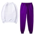 thumbnail image 1 of Women's Solid Round Neck Pullover Casual Sports Pants Sports Set, 1 of 5