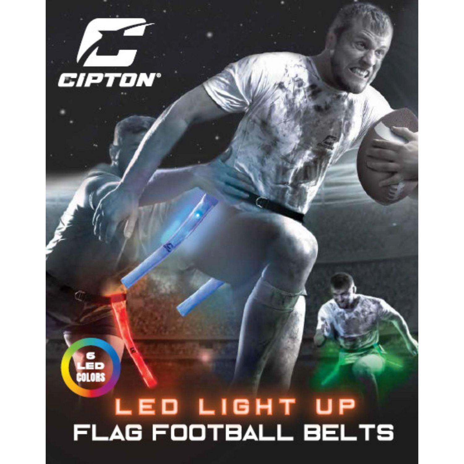 Cipton Adjustable LED Light Up "Day and Night" Flag Football Belts, 6 pack