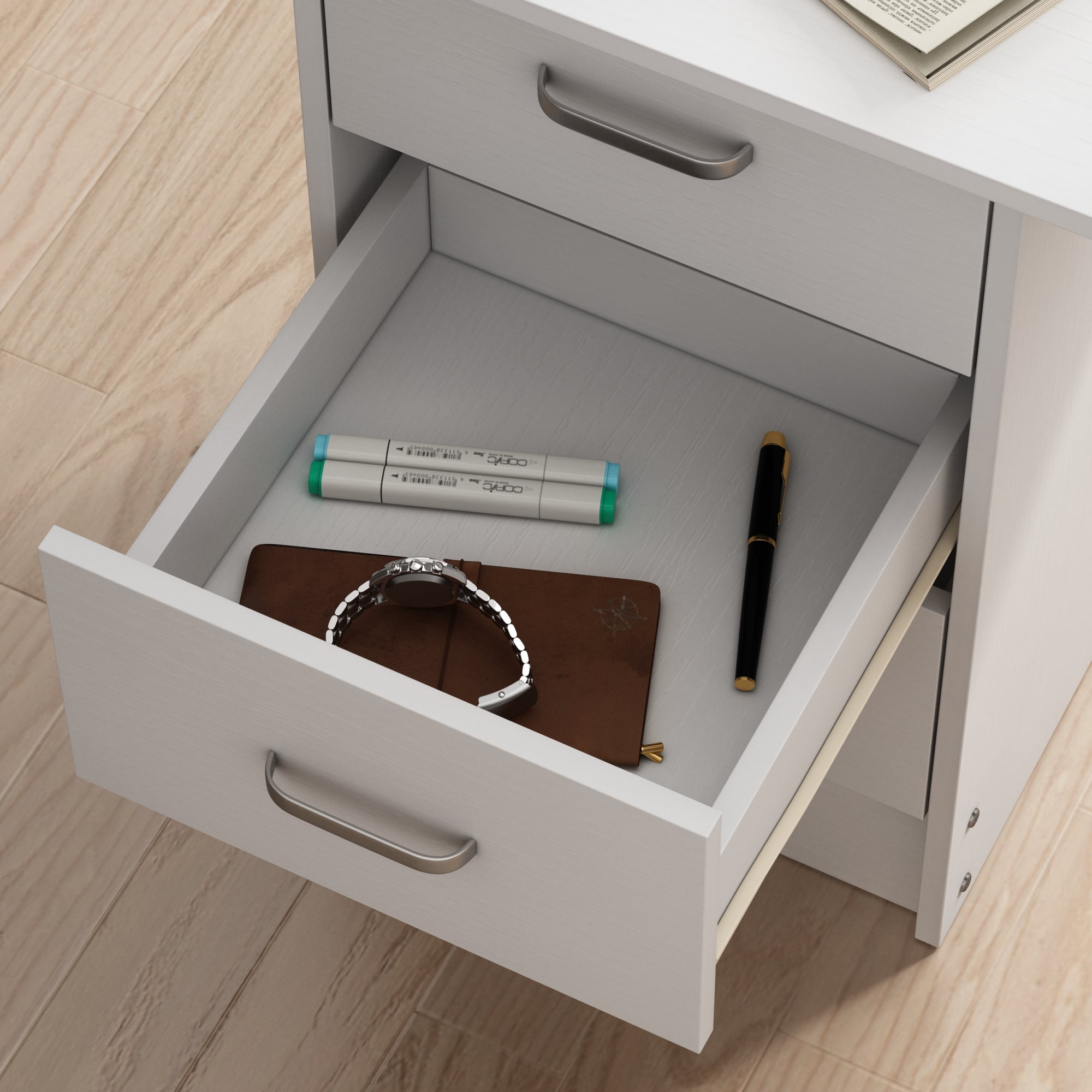 Chnnmbrn Computer Desk With Drawers,Standing Dressing Desk With Storage Racks,Writing Desk for Home Office , Bedroom,Black
