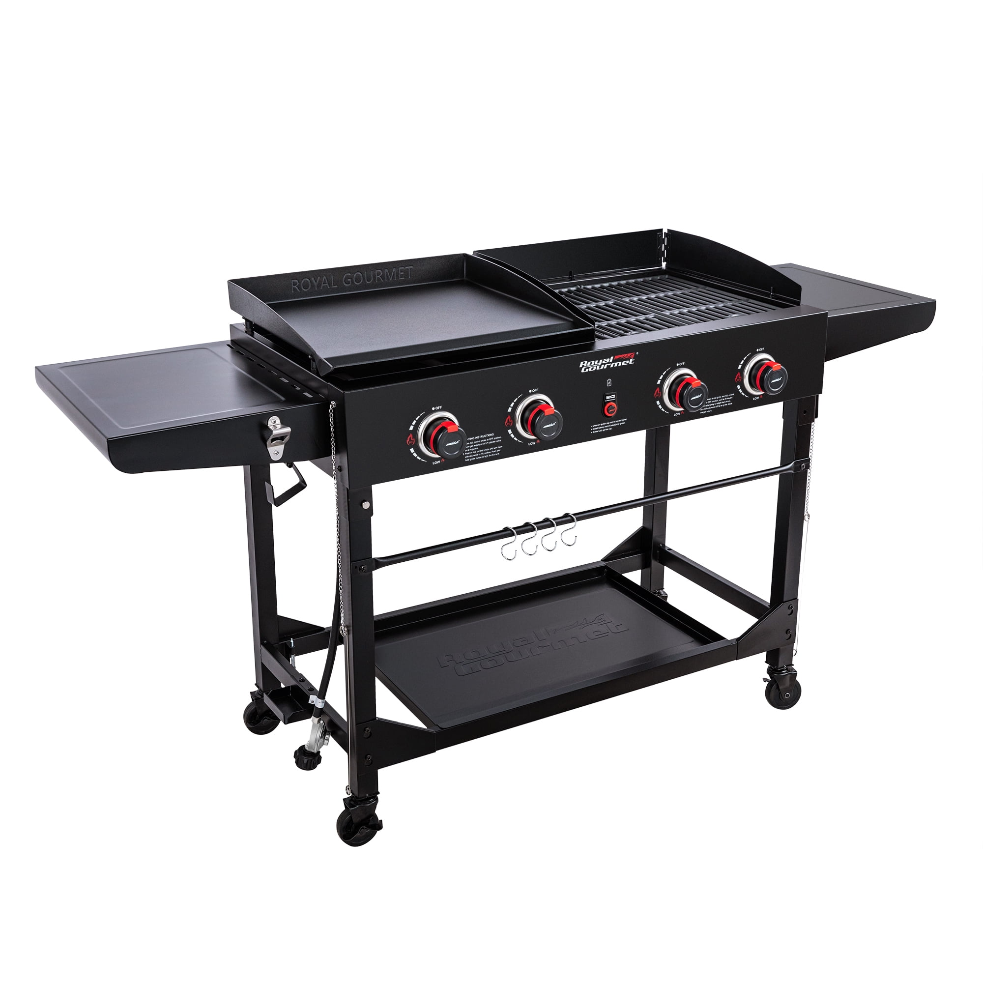 Royal Gourmet 4-Burner GD402 Portable Flat Top Gas Grill and Griddle Combo with Folding Legs, 48,000 BTU, Black