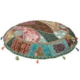 thumbnail image 2 of Stylo Culture Ethnic Outdoor Floor Cushion Cover Vintage Patchwork Yoga Pillow Case Dark Hunter Green 28x28 Big Decorative Round Decor Seating Tuffet Seat Pouf Cover Footstool Cotton Embroidered 1 Pc, 2 of 4