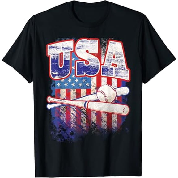 Baseball USA Flag American Patriotic Vintage Graphic T-Shirt