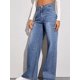 thumbnail image 4 of Pantalones vaqueros de pierna ancha para mujer, Vaqueros holgados de cintura alta con bolsillos y cremallera, básicos hasta el tobillo, desgastados, 2024, 4 of 4