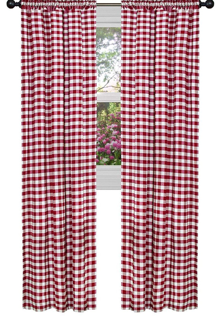 Poplin Gingham Checkered Window Curtain 56 Inch Wide Dark Red - Walmart ...