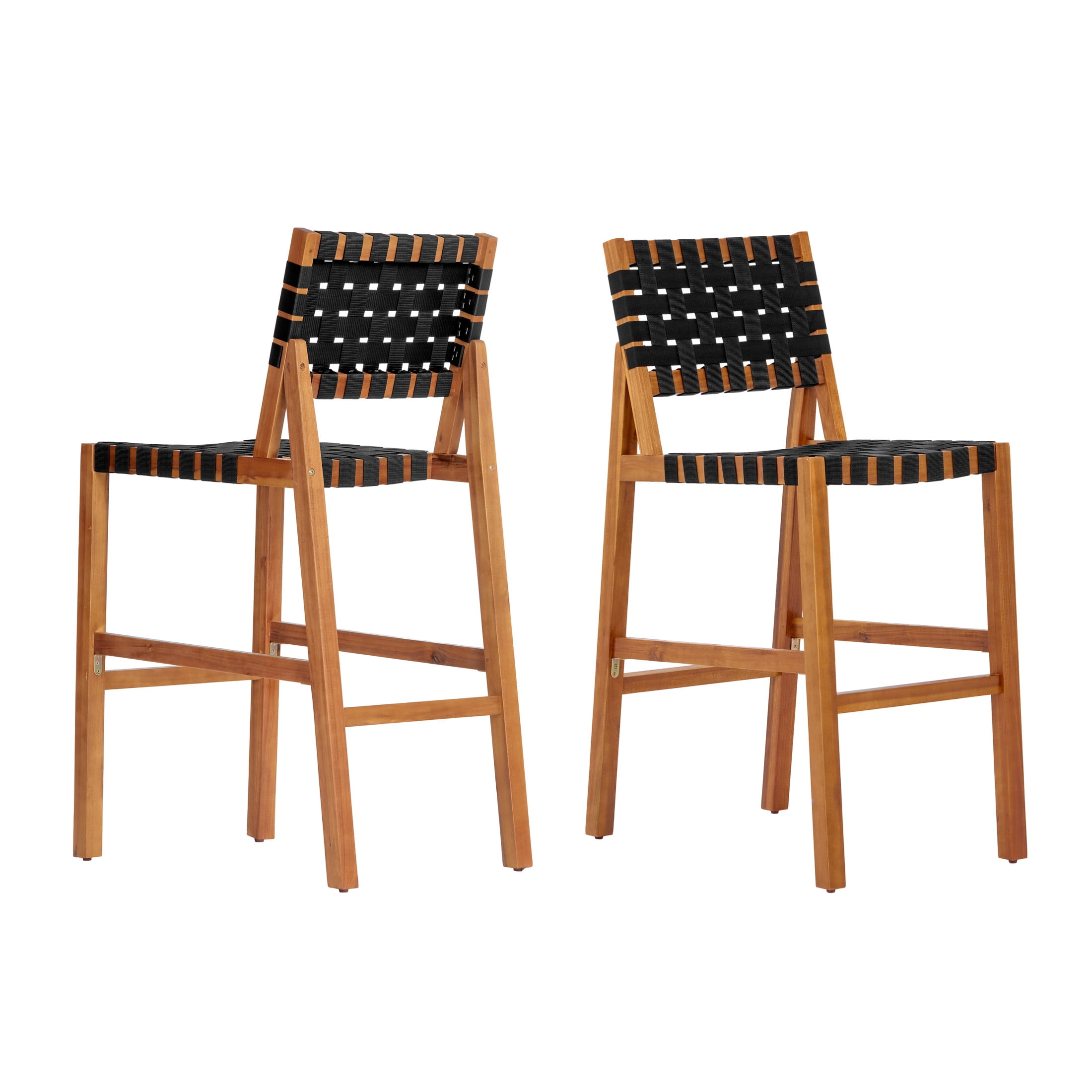 Christopher Knight Home 46"H Wooden Rope Back Outdoor Bar Height Dining Chair Set of 2, Teak+Black