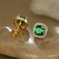thumbnail image 4 of 2Ct Cushion Cut Simulated Emerald Women's Stud Earrings 14K Yellow Gold Plated, 4 of 4