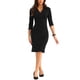 thumbnail image 1 of Vestido de trabajo ajustado de mujer Inspire Chic con mangas 3/4, escote en V y fruncido, lápiz, color negro, 1 of 6